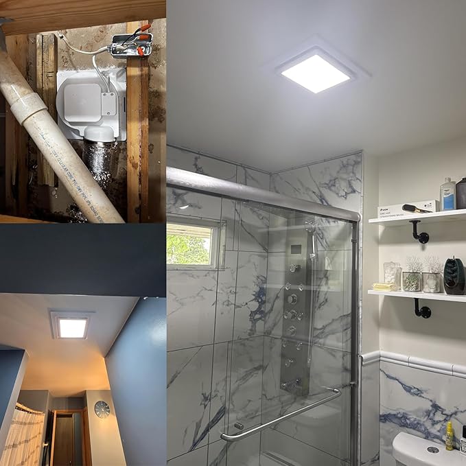 12" Ultra Quiet Bathroom Exhaust Fan with 6500K LED Light, 1.0 Sone 120 CFM, 10x10 Mount, 1500 LM Ceiling Ventilation Fan, Energy Efficient (6500K LED-W)