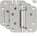 3 Pack Self Closing Door Hinges, 4 Inch Spring Loaded Door Hinges for Garage, Front, Back Door, Left/Right Hand, Adjustable Tension, 5/8'' Radius Corners, UL Listed, Brushed Nickel