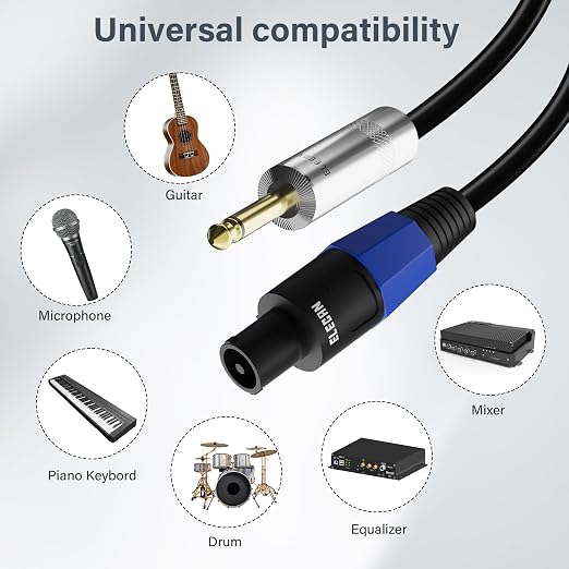 Elecan Premium Speakon to 6.35MM 1/4 Inch TS Male Speaker Cable 30 Ft/2 Pack, 12AWG Heavy-Duty High Power Amp Audio Connection Cord DJ/PA Amplifier Cable Wire with Twist Lock, 9.5mm OD, Black +Ties