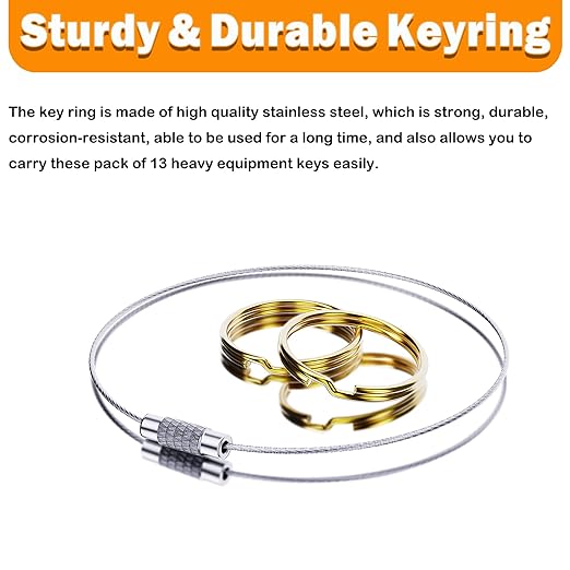 13 Contractors Heavy Equipment Keys Master Set, Construction Agricultural Equipment Ignition Keys for CAT Caterpillar Komatsu JD Lucas New Holland Bobcat JCB Case Hitachi Hyster Takeuchi Kobelco