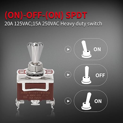 DaierTek Waterproof Momentary Toggle Switch 12V DC 20A Heavy Duty Marine SPDT Switch Rocker 3 Way (ON)-Off-(ON) 250V AC 15A with Weatherproof Boot Cap Cover for Auto Car Boat -4pcs