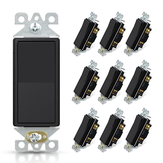 ELEGRP Matte Black 3 Way Decorative Light Switch, 15Amp, 120-277 Volt, AC Decorator Rocker Paddle Wall Switch Replacement, Self-Grounding, Residential and Commercial Grade, UL Listed (10 Pack)