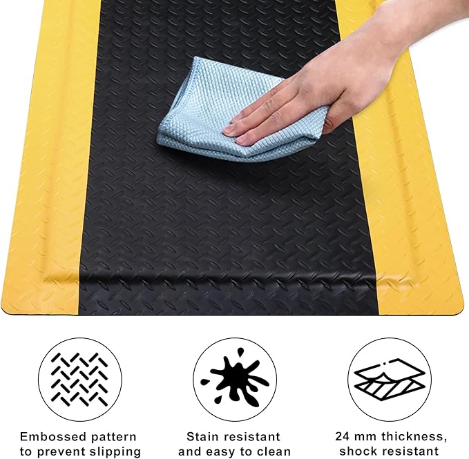Anti Fatigue Mats Industrial 3 x 5 Ft, 15/16'' Thick Ergonomic Standing Floor Mat Heavy Duty Commercial Diamond Plate Vinyl Non Slip Safety Ergonomic Standing Garage Mat