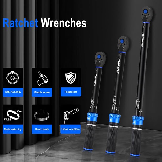 Torque Wrench Set 1/2 3/8 1/4 inch Drive Click, 3Pcs Torque Wrenches 10-170 FT.LB,5-50FT.LB,20-240IN.LB, Inch pound Torque Wrench with 3 Pcs Adapter for Bike,Car, Truck,Tractor