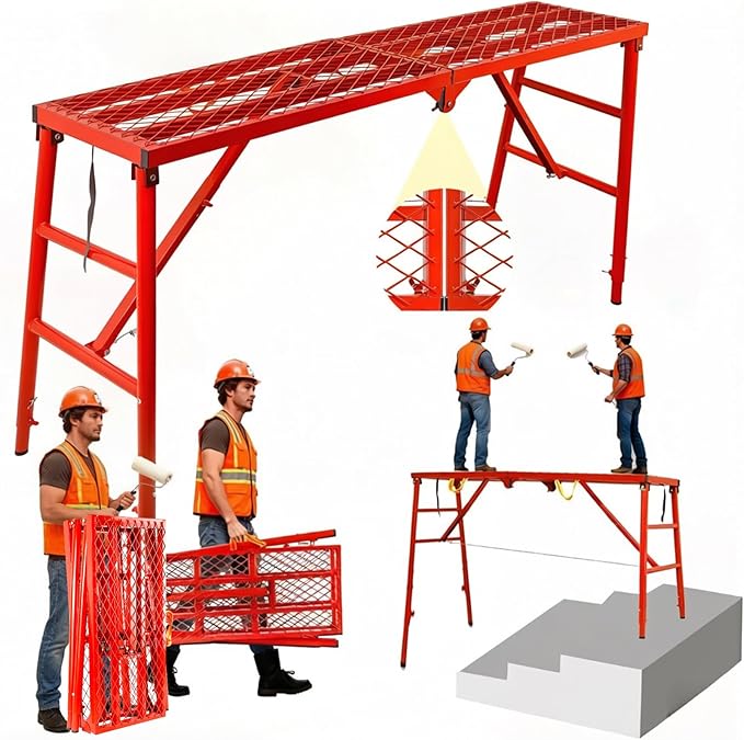 900LBS Foldable Work Platform Scaffolding, Portable Scaffolding Ladder with 5-Level 34"-53" Height Adjustable Welded Steel Work Platform, Multi-Purpose Scaffold Ladder for Painting, Wiring, Home Decor