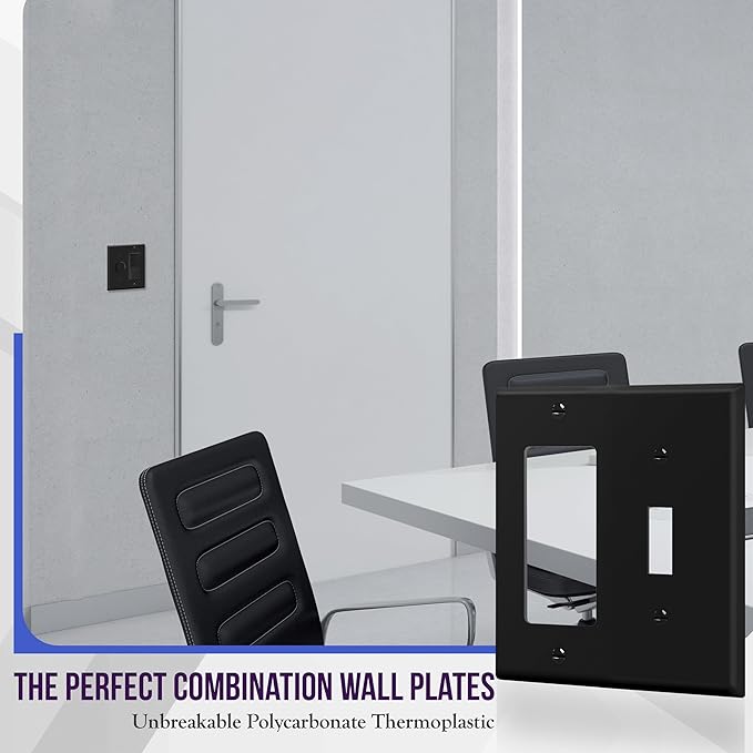 ENERLITES Combination Toggle Light Switch/Decorator Light Switch Plate, Double Switch Wall Plate, Standard Size 2-Gang 4.50" x 4.57", Polycarbonate Thermoplastic, 881131-BK, Black, 2 Pack