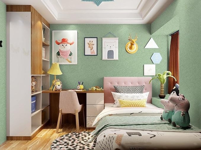 Green Peel and Stick Self Adhesive Wallpaper Countertop Contact Paper | Removable Embossed Silk Waterproof Bathroom Wallpaper 15.7" X 393.7" Kitchen Vinyl Wrap for Cabinet Shelf Liner Paper