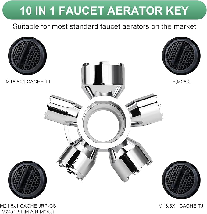 Upgraded Metal 10-in-1 Faucet Aerator Tool - Universal Plumbing Repair Removal Kit, Compatible with Hidden Thread/Housed Aerators, Covers M16.5/M18.5/M21.5/M22/M24/M28 Sizes, Long-Lasting Metal Build