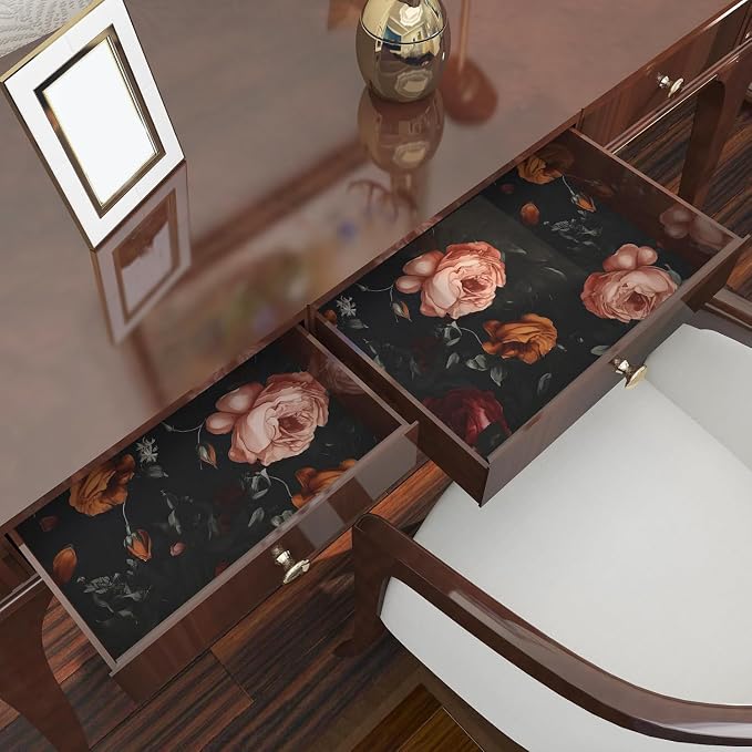 Gothic Black Orange Rose Floral Wallpaper Peel and Stick 17.5"x393" | Self Adhesive/Removable/Waterproof/Thick Vinyl Vintage Contact Paper for Bathroom Bedroom Shelf Cabinet Drawer,Prepasted