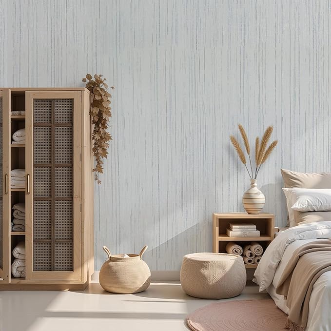 Grey Grasscloth Wallpaper Peel and Stick Texture Fabric Contact Paper | 15.74" X 118.11"Renter Friendly Self Adhesive Removable Waterproof Thick Vinyl for Room Walls Cabinets Furniture Drawers Desk