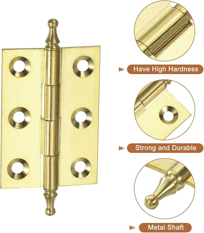 uxcell 2 Pcs Folding Butt Hinges, 2 Inch Brass Small Door Hinges Butt Cabinet Hinges Pointed Folding Craft Hinges with Screws for Door Wooden Boxes Windows Dressers, Gold Tone