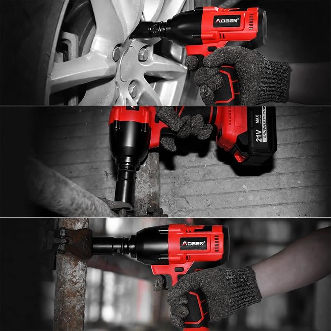 AOBEN Cordless Impact Wrench 1/2 Inch, Power Impact Gun Kit, Max 600N. M/450Ft-lbs High Torque Electric Impact Driver for Car RV Tire, 4.0Ah Battery, Charger, 6 Sockets & Storage Tool Case