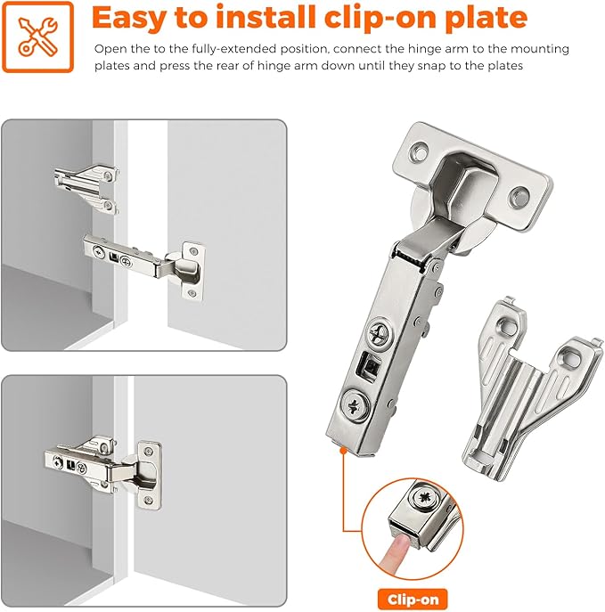 JOY DECOR Full Overlay 50 Packs (25 Pairs) Concealed Kitchen Cabinet Hinges 105 Degree Soft Close Adjustable Cabinet Door Hinges for Face Frame Cabinet