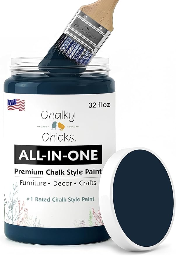 Chalky Chicks 32 Fl Oz Matte Denali (Deep Blue) Chalk Paint for Furniture Without Sanding - No Prep Furniture Paint No Sanding All in One for Crafts, Wood, Walls, Cabinet, Metal, Dresser, Farmhouse