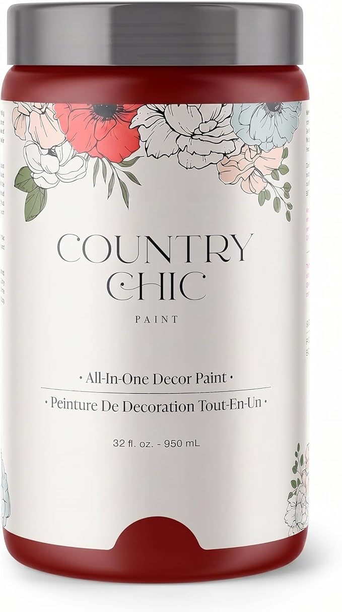 Country Chic All-in-One Chalk Paint for Furniture, Cabinets, Home Decor, Eco-Friendly, Matte Finish, Built-In Primer & Top Coat for Wood, Metal - Poppy (Bright Red) - Quart 32 oz (950 ml)