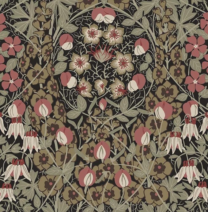 NextWall Tulip Garden Floral Peel and Stick Wallpaper (Ebony & Red Clay)