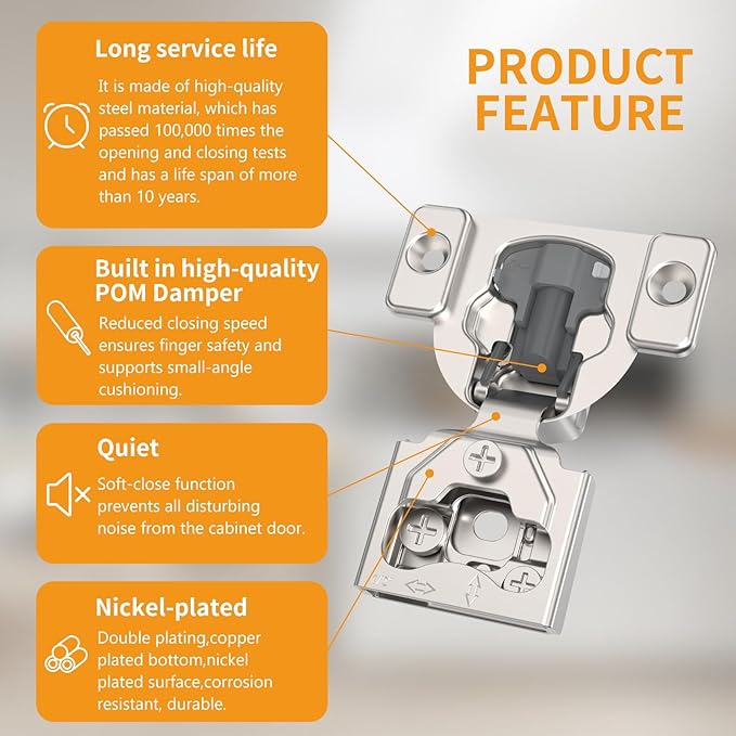 Chibery 10 Pack 1/2" 4D Concealed Hinges for Face Frame Door, Soft Close On/Off Switch, Self Closing, 105° Open Angle Concealed Stainless Steel Hinges for Framed Cabinet, Satin Nickel