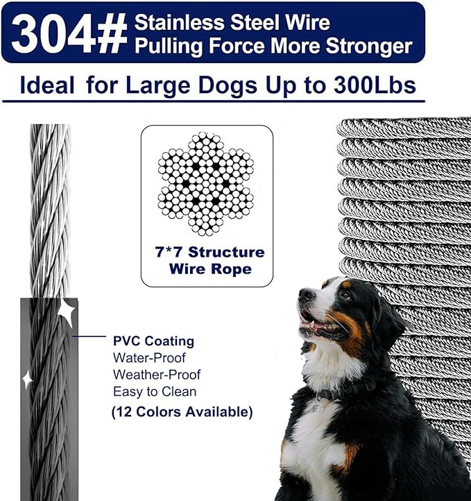 Tie Out Cable for Dogs Up to 300lbs,40ft Extra Strong 1000lbs Break Strength Tie-Out Tether Trolley Training Lead,Dog Run Cable for Yard Garden Park Camping Outside (Reflective Black, 300lbs 40ft)