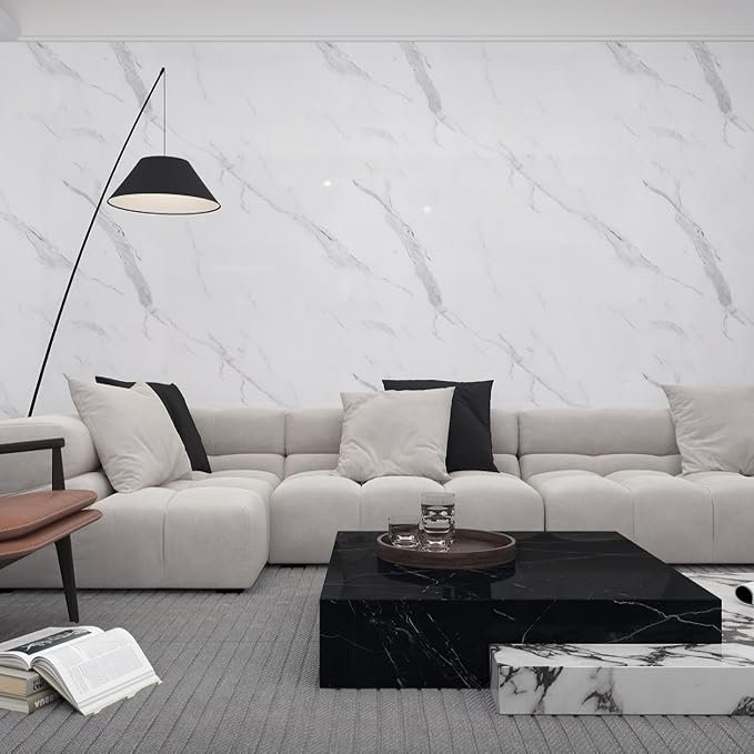 Large White Marble Contact Paper for Countertops Cabinets 31x354 inch Marble Peel and Stick Wallpaper Waterproof Removable Self-Adhesive Marble Vinyl Wrap for Kitchen Bathroom Wall Covers