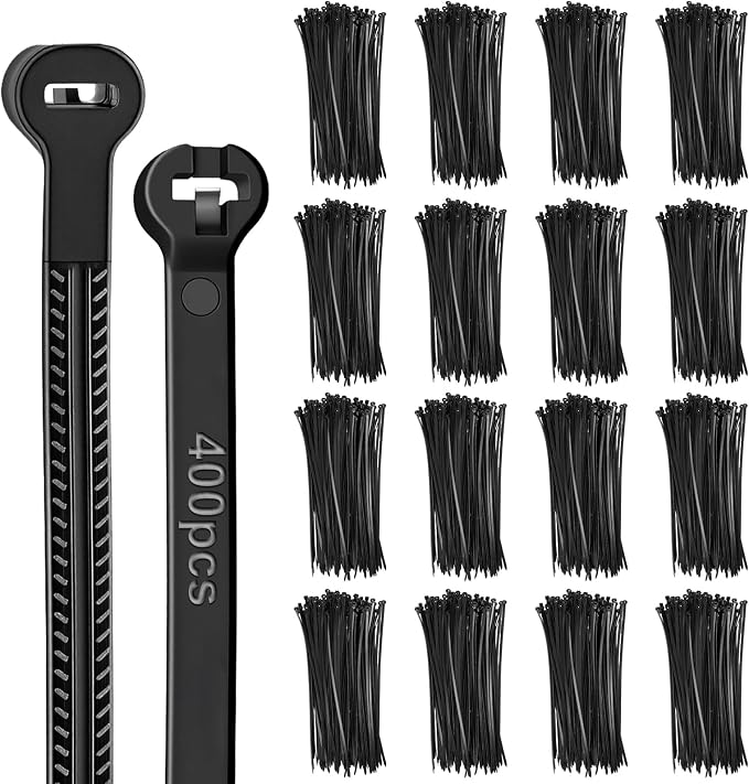 Blulu 400 Pcs 11 Inch Cable Zip Ties with Metal Tooth Stainless Steel Locking Device, 80 Lbs Tensile Strength Black Cable Ties, UV Resistant Wire Wraps Multi Purpose for Industrial Indoor Outdoor Use