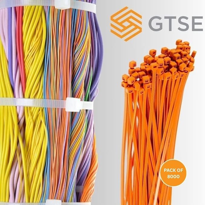 GTSE 14 inch Orange Zip Ties, 8,000 Bulk Contractors Pack, 50lb Strength, UV Resistant Long Nylon Cable Ties, Self-Locking 14" Tie Wraps, Full Carton