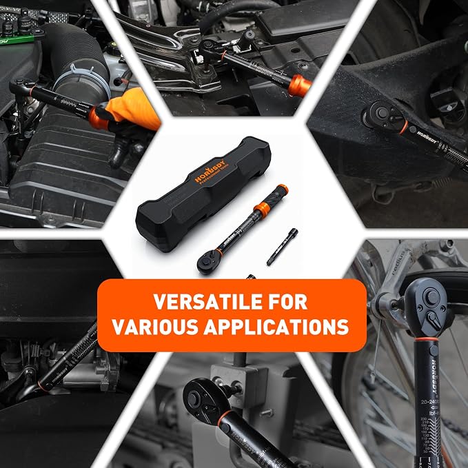 HORUSDY 1/4" Torque Wrench 4PCS Set, 20-240 in-lb Click Torque Wrench with 3" Extension Bar & 1/4" to 3/8" Adapter, Cr-V Inch Pound Torque Wrenches for Bike, Motorcycle & Small Engine Repair