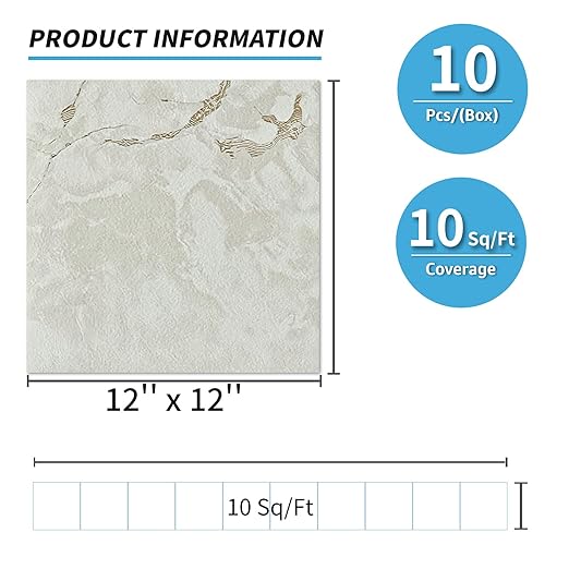 Art3d Peel and Stick Floor Tile, 10-Pack 12 x 12in. Covers 10 Sq.ft, Waterproof Vinyl Flooring Tiles Self Adhesive for Kitchen, Bathroom & Bedroom - White Grey Vein Marble