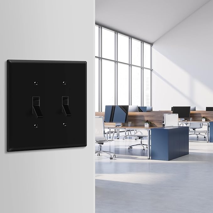 ENERLITES Double Light Wall, Toggle Switch Plate, 2-Gang Mid-Size 4.88" x 4.92", Unbreakable Polycarbonate Thermoplastic, UL Listed, 8812M-BK, Black
