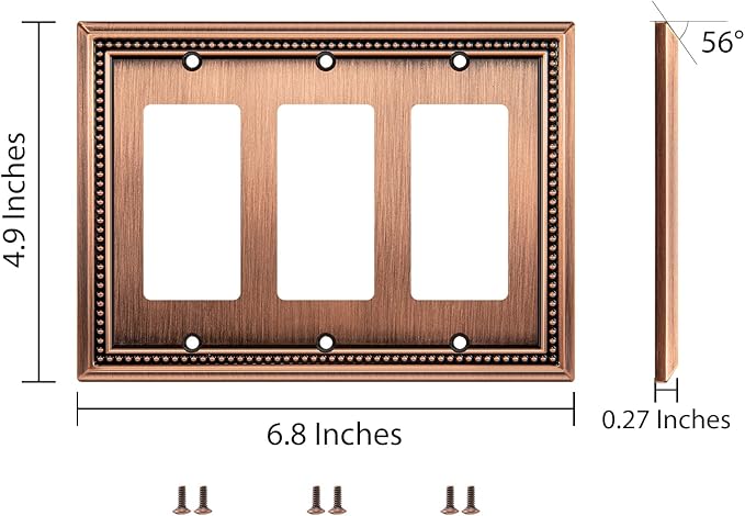 Henne Bery Sunken Pearls Heavy Duty Decorative Wall Plate Switch Plate Outlet Cover (Triple Decorator, Antique Copper)
