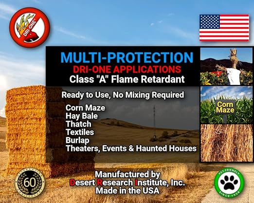 Fire Retardant Spray (Class A for Wood, Thatch and More) Eco-Safe, Non Toxic, ASTM E84, 1 Gallon Jug DRI-ONE
