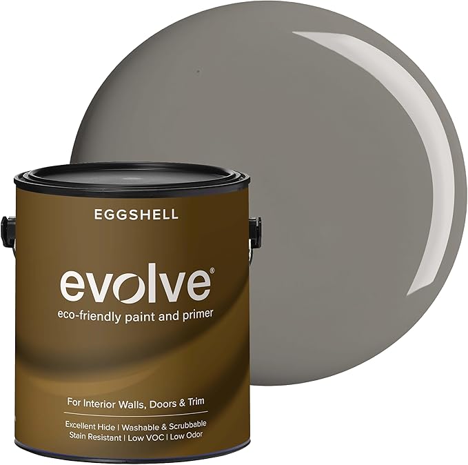 EVOLVE Interior Paint & Primer, Eggshell (Metropolitan Gray), 1 Gallon – One-Coat Coverage, Excellent Hide, Low VOC, Low Odor, Washable Paint for Walls, Doors & Trim