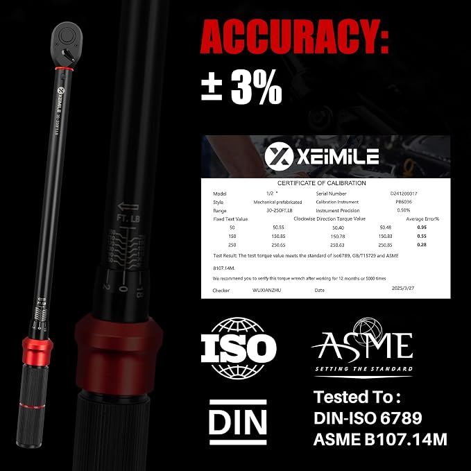 1/2-Inch Drive Click Torque Wrench-30-250Ft.Lb for Car Truck Repair | Adjustable Inch Pound Wrench (40-339Nm), Dual Range 72T Dual-Direction, 3% Precision for Motorcycle Heavy Equipment Farm DIY