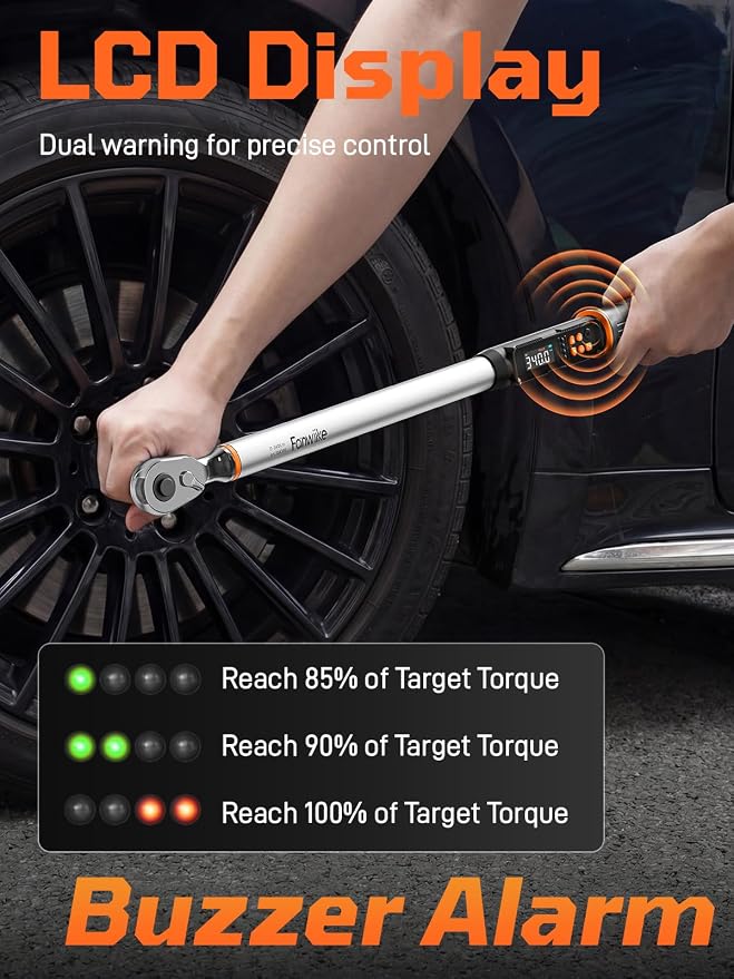 Digital Torque Wrench, 12.54-250.8 Ft.lb /17-340 Nm, 1/2" Drive In Lb Torque Wrench Electronic with Buzzer & LCD Indicator, Torque Wrench Set for Cars Automotive