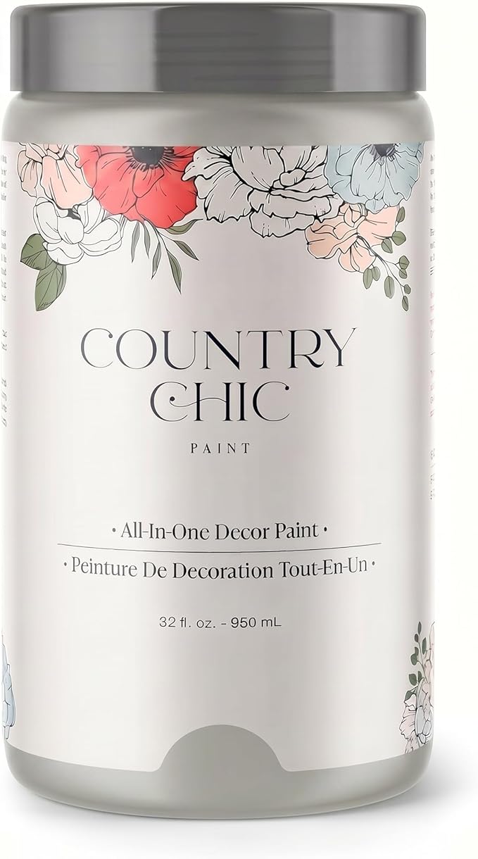 Country Chic All-in-One Chalk Paint for Furniture, Cabinets, Home Decor, Eco-Friendly, Matte Finish, Built-In Primer & Top Coat for Wood, Metal - Lazy Linen (Light Grey) - Quart 32 oz (950 ml)