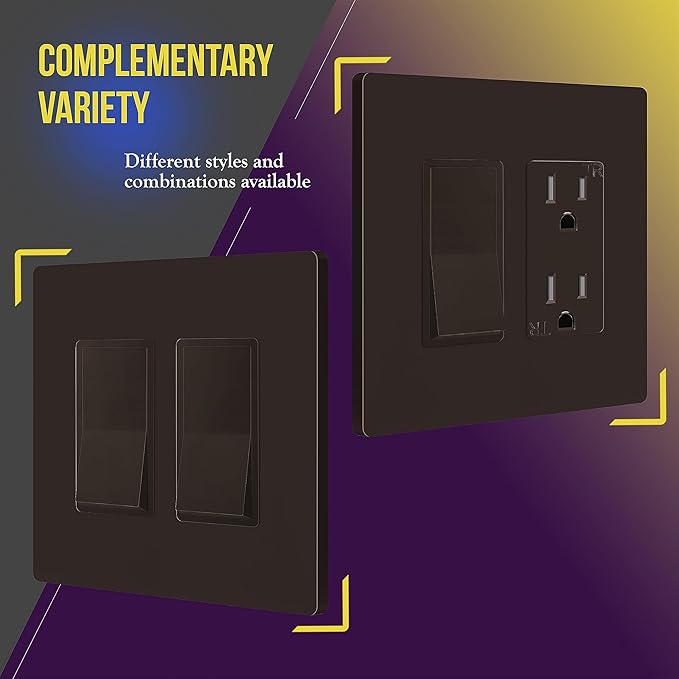 ENERLITES Screwless Decorator Wall Plates Child Safe Outlet Covers, Gloss Finish, Midway Size 2-Gang 4.88" H x 4.92” L, Unbreakable Polycarbonate Thermoplastic, SI8832M-BR-10PCS, Brown,10 Pack
