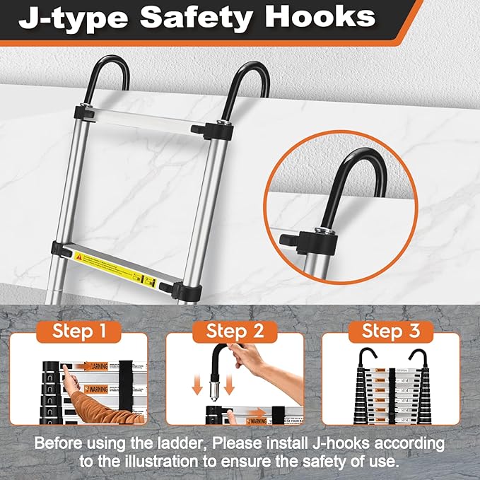 Soctone Telescoping Ladder, 20.3 FT Aluminum Lightweight Extension Ladder with Wheels and Stabilizer Bar, Heavy Duty 330lbs MaxCapacity, Multi-Purpose Collapsible Ladder for RV or Outdoor Work