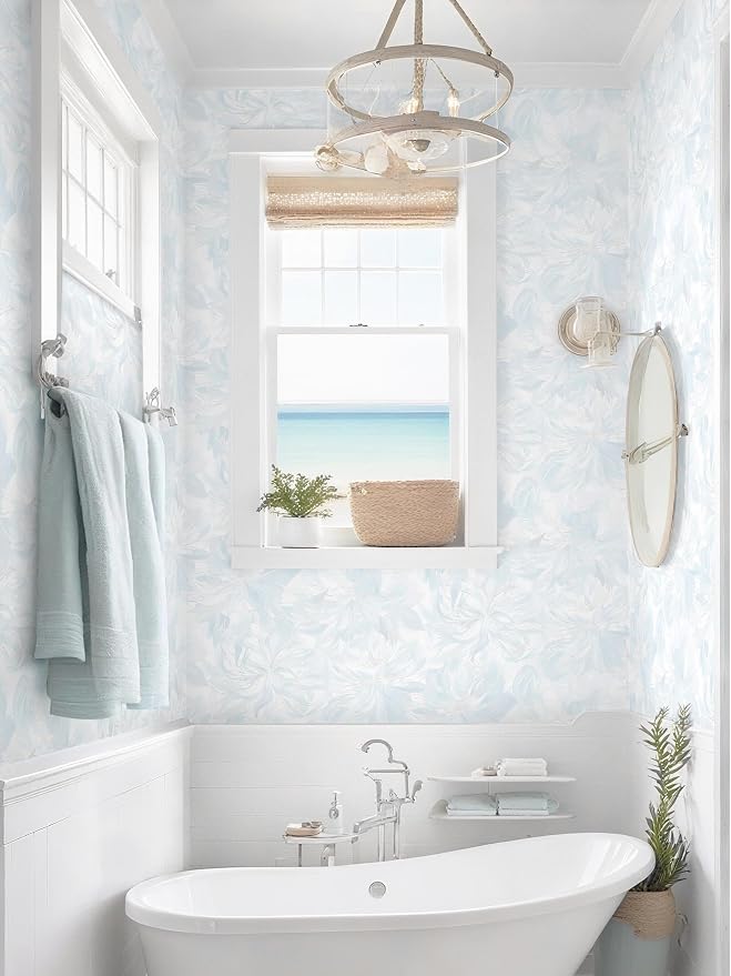 78.7"x17.3" Peel and Stick Wallpaper Blue Floral Boho Cute Contact Paper Light Blue Girly White Flower Wallpaper Removable Dorm Girls Wall Paper Self Adhesive Modern Kitchen Bedroom Vinyl Roll