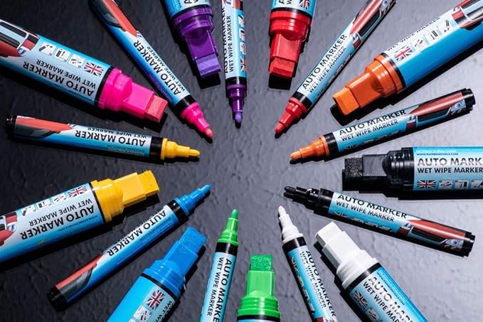 Window Markers for Glass Washable Car Window Paint Pen- Dry Erase Liquid Chalk Marker Car Decorations on All Surfaces, Tire, Windshield - Auto Marker, Autowriter, Rain Resistant (Blue, Jumbo Tip)