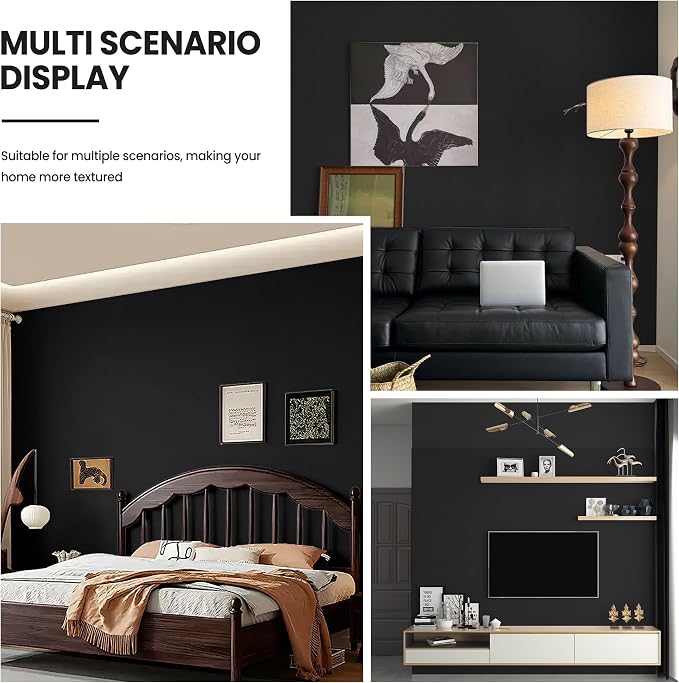 Peel and Stick Wallpaper Black Contact Paper for Cabinets and Drawers | 15.7" x 118" Removable Wall Paper Self Adhesive Vinyl Film Roll Easy to Apply Bathroom Home Decor Counter Top Covers
