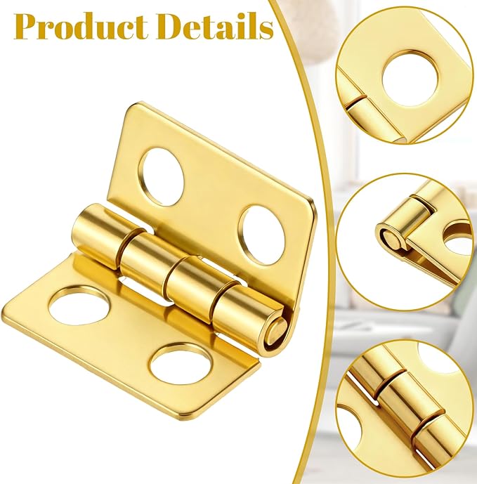 30 Piece Mini Hinges Gold Tiny Hinges 13x12mm Retro Brass Butt Hinge 180 Degree Rotation Miniature Hinge Hardware with Screws for Wooden Box Jewelry Box Doll House DIY Projects