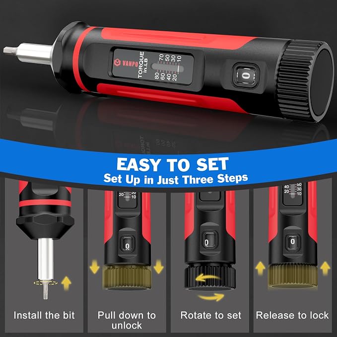 VANPO Torque Screwdriver 10-80 in-lb, 1/4" Drive Precision Driver Set | Inch Pounds Torque Wrench, 60 S2 Steel Bits for Gunsmithing, Bike Repair, Scope Mounting, Maintenance, DIY