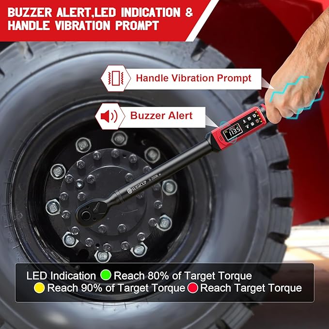 1/2" Digital Torque Wrench, 2.2-147.5Ft.Lb/3-200N.m, ±1% Accuracy | Electronic Torque Wrench, Vibration, Buzzer, LED Flash,9 Presets & 5 Units for Engine/Suspension, Lug Nut, Car & Moto Repair