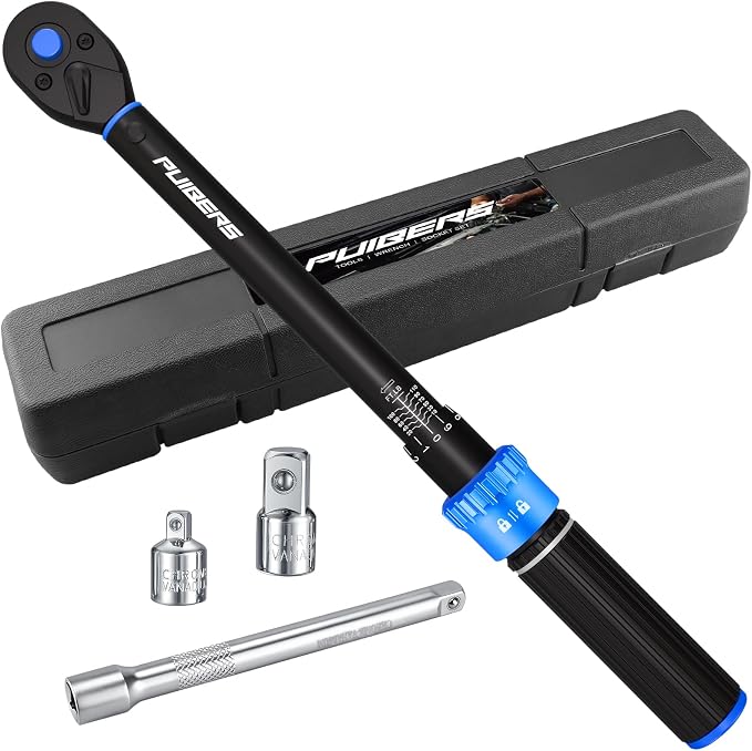 3/8'' Moto Torque Wrench Set 10-110 FT.LB/13.6-149.2 Nm, 72-Tooth Dual-Direction Adjustable Drive Click Torquimetro, Includes 5" Extension Bar & 1/2"/1/4" Adapters for Car/Moto Repair