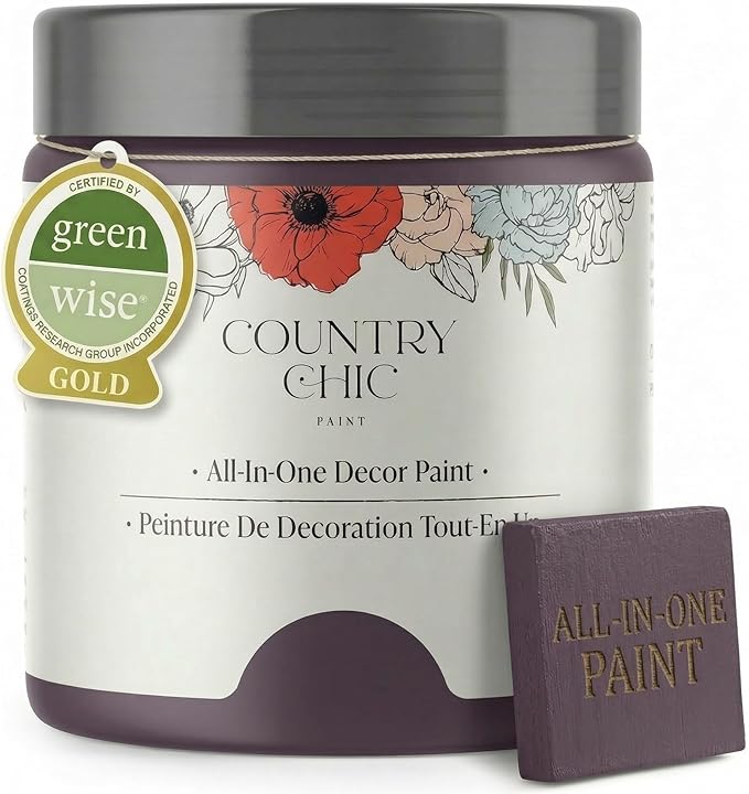 Country Chic All-in-One Chalk Paint for Furniture, Cabinets, Home Decor, Eco-Friendly, Matte Finish, Built-In Primer & Top Coat for Wood, Metal - Opulence (Purple) - 8 oz (237 ml)