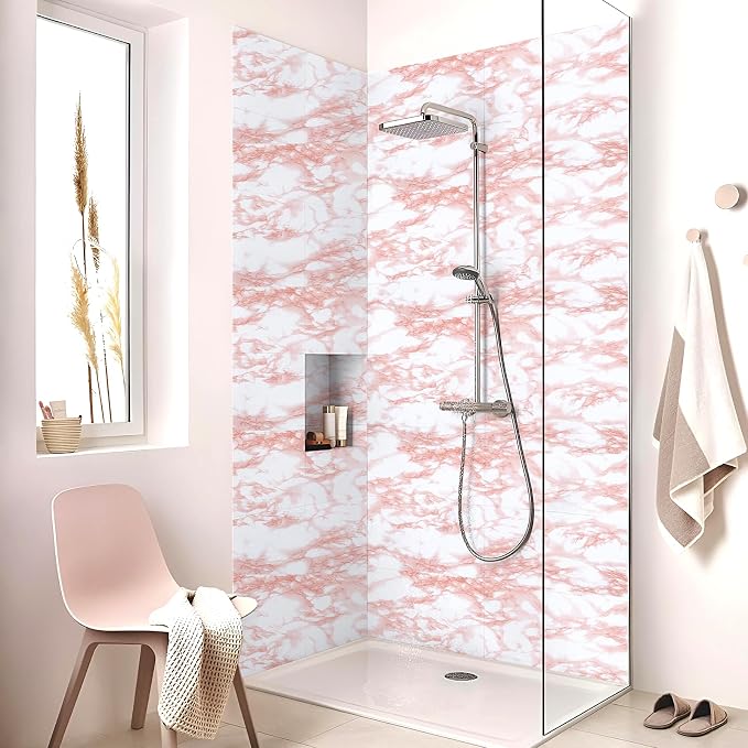 practicalWs White/Pink Marble Contact Paper Granite Peel and Stick Countertops Self-Adhesive Wallpaper Cabinets Drawer Shelf Wall Crafts Wall Paper Decorations 17.7 in x 196.8 in