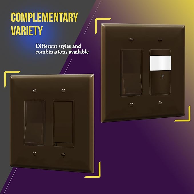 ENERLITES Double Decorator Switch Cover, Two Gang Outlet Wall Plate, Gloss Finish, Oversized 2-Gang 5.50" x 5.50", Unbreakable Polycarbonate Thermoplastic, UL Listed, 8832O-BR, Brown