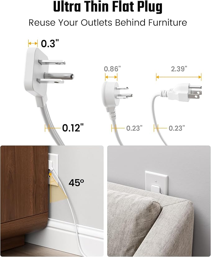 10 Ft Extension Cord with Multiple Outlets, Long Extension with 6 Outlets 4 USB Ports(2 USB C), Flat Plug Surge Protector Power Strip for Home, Office Supplies, Dorm Essentials