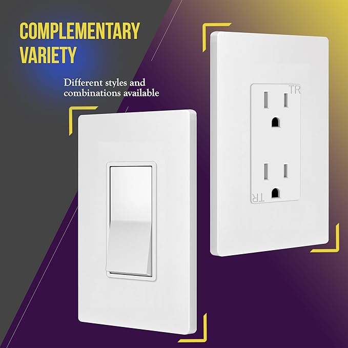 ENERLITES Screwless Decorator Wall Plate Child Safe Outlet Cover, Gloss Finish, Medium Size 1-Gang 4.88" H x 3.11" L, Unbreakable Polycarbonate Thermoplastic, SI8831M-W, White