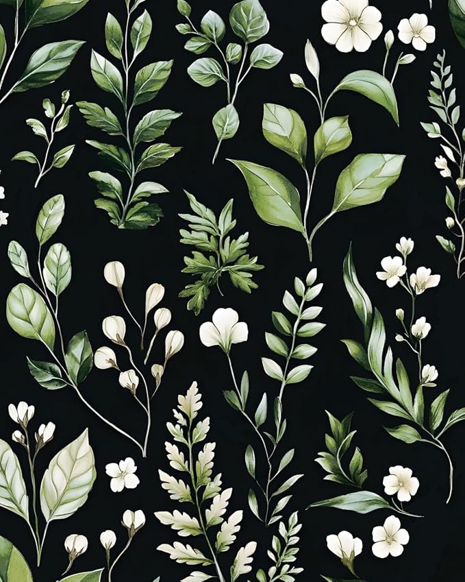 Danodoi Black Green Vintage Leaf Peel and Stick Wallpaper 17.5" x 393" | Waterproof Vinyl Self Adhesive Removable Renter Friendly Floral Contact Paper