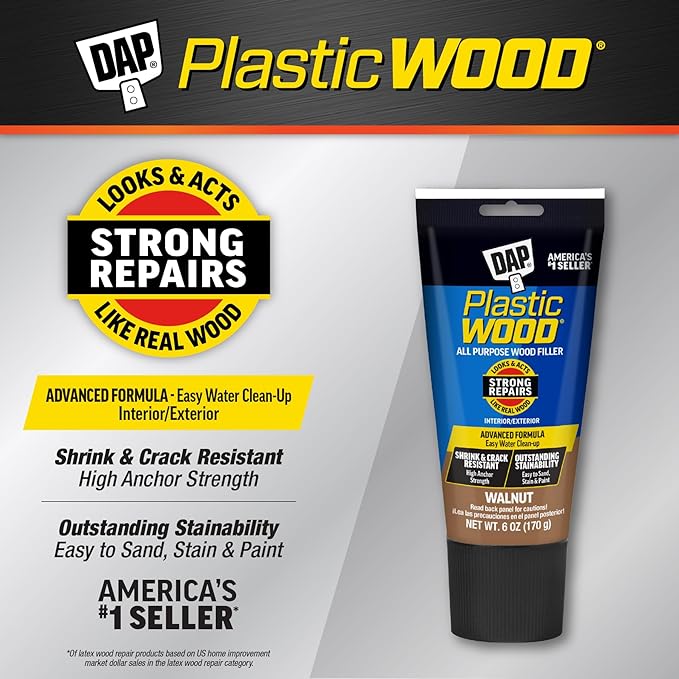 DAP Plastic Wood All Purpose Latex Wood Filler, Walnut, 6 Oz (7079800584)